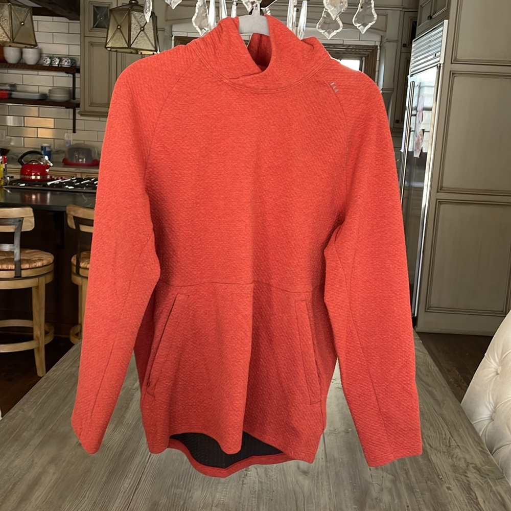 Lululemon At Ease burnt orange hoodie with two front pouch zip pockets